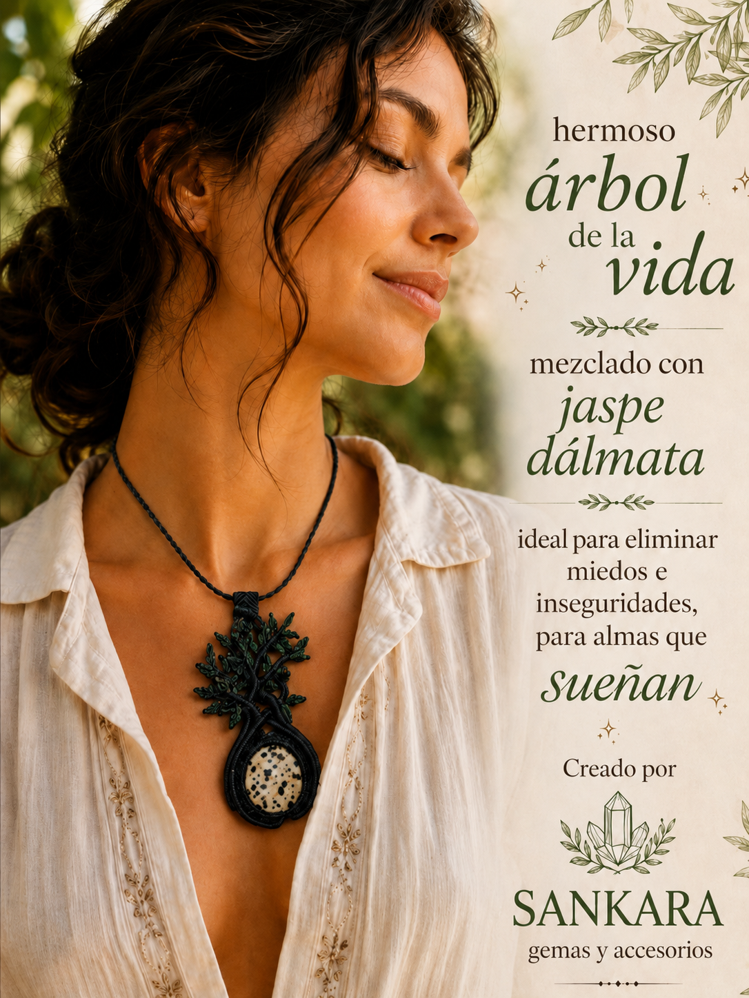 Collar Árbol de la Vida con Jaspe Dálmata