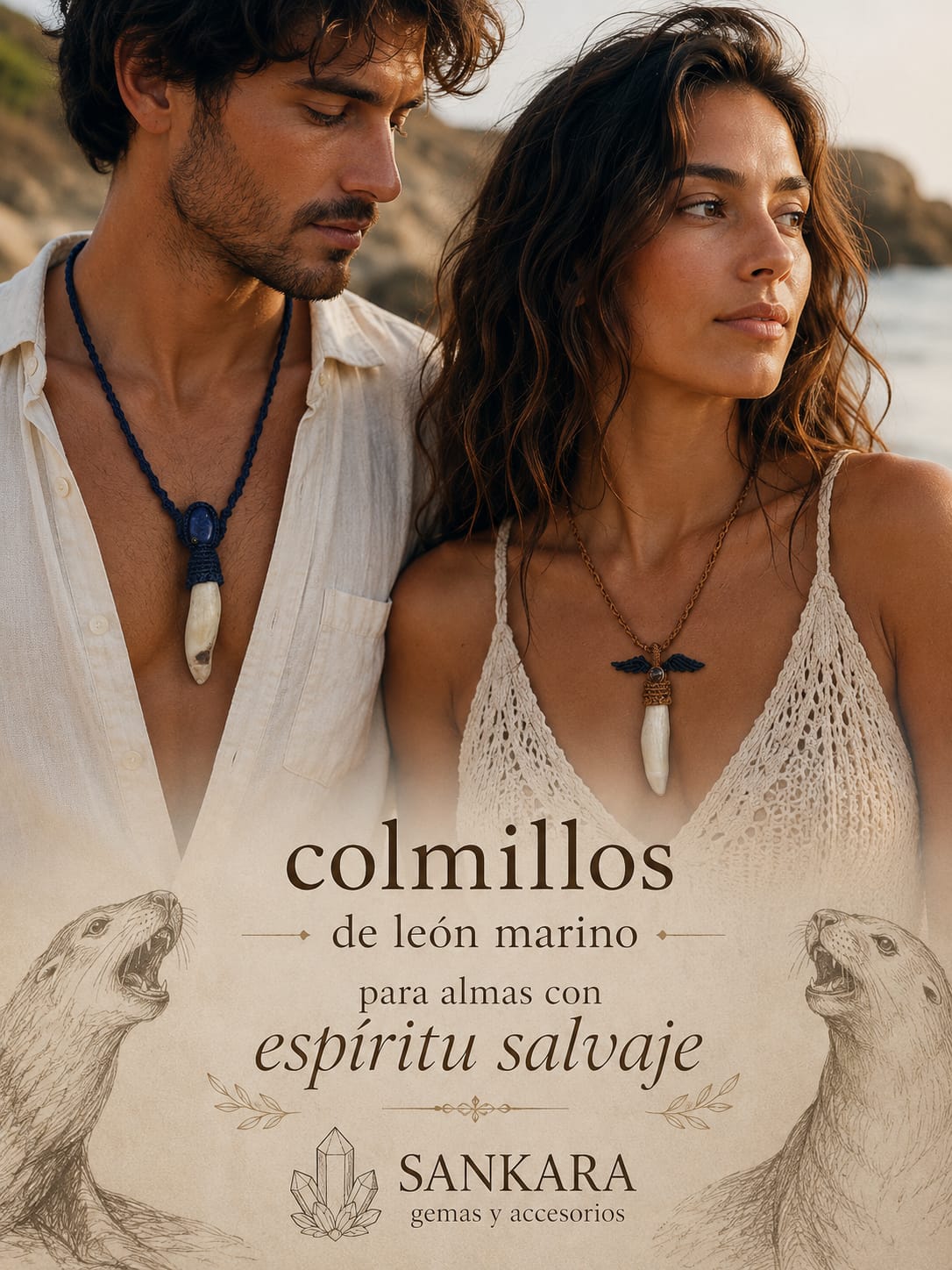 Collar artesanal colmillo leon marino
