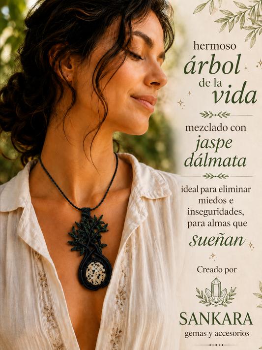 Collar Árbol de la Vida con Jaspe Dálmata