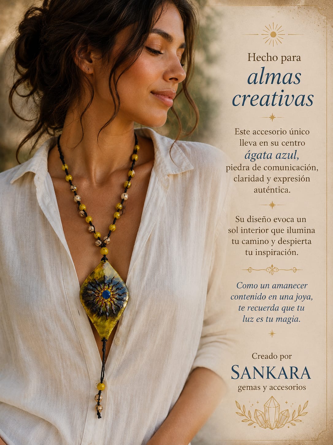 Collar Sol Interior con Ágata Azul